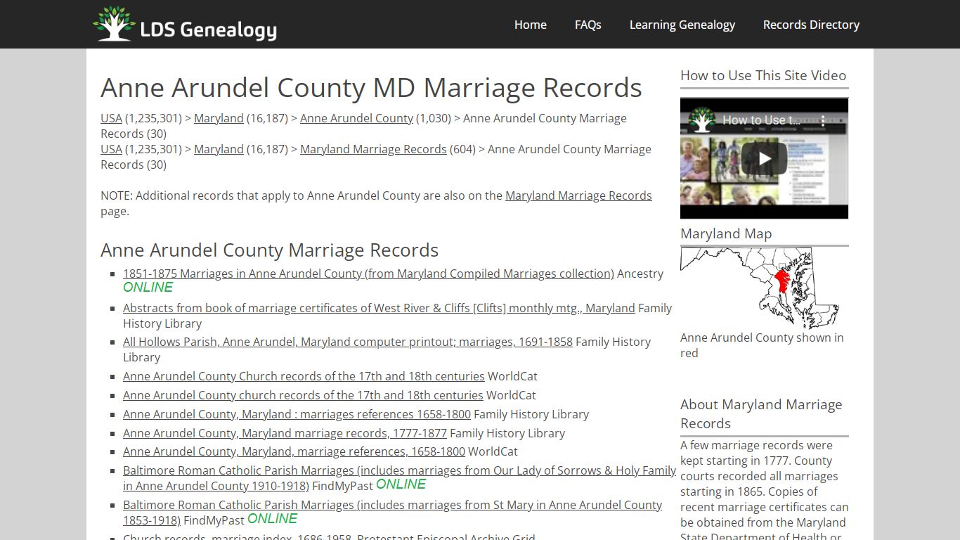 Anne Arundel County MD Marriage Records - ldsgenealogy.com
